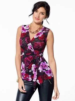 $68 • Buy NWT CACHE Sexy MULTI Floral Stripe Stretch Dress Top Day - Night Party   XS  XL 