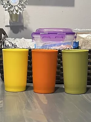 Tupperware Tumbler Cups Fall Harvest Set Of 3 #1320 Vintage Green Orange Juice • $12