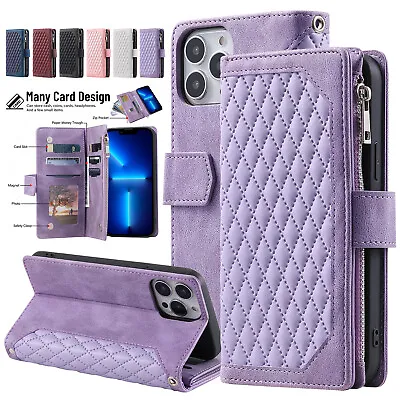 $11.88 • Buy For IPhone 14 Pro Max 14 Pro 13 12 11 Pro XS 8 7 Zipper Leather Wallet Card Case
