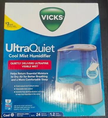 Vicks UltraQuiet Cool Mist Humidifier 1.2 Gal Med/Lg Room Up To 24Hrs V5100NS • $34.99