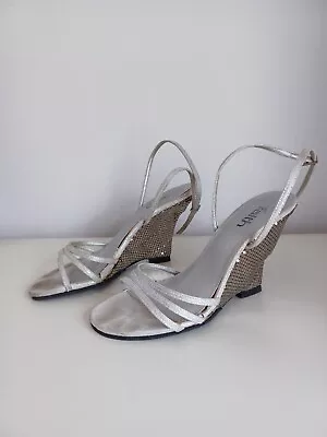 Vintage FAITH Lyall Silver Wedge Heeled Sandals UK 5 • £7