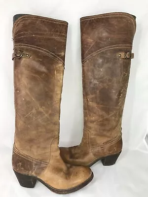 FRYE Jane Fold Over Knee Pull On Leather Distressed Sz 6 • $45