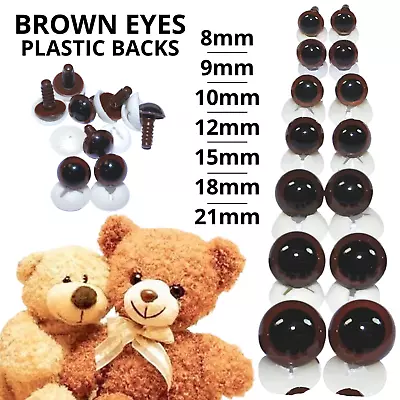 BROWN EYES With PLASTIC BACKS - Teddy Bear Making Stuffed Soft Toy Doll Animal • £2.70