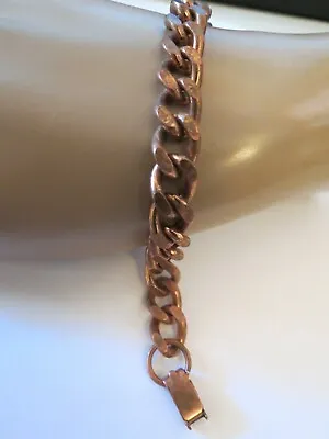 Vintage Solid Copper Bracelet Curb Links 8  Long Fold Over Catch 9mm Wide Chain  • $29.99