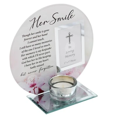 £12.59 • Buy Glass Memorial Votive Tea Light Candle Holder With Photo Frame - Her Smile