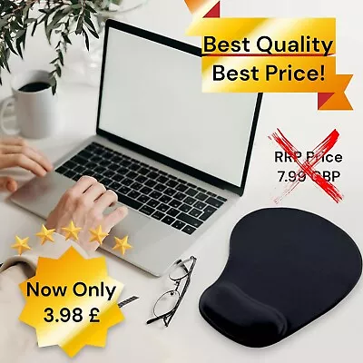 £3.98 • Buy Black Anti-Slip Mouse Mat Pad With Gel Wrist Support PC & LAPTOP Non Slip Foam