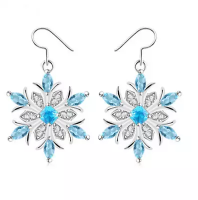 $13.95 • Buy 925 Sterling Silver Snowflake Topaz CZ Drop Dangle Earrings Women Gift Box A29