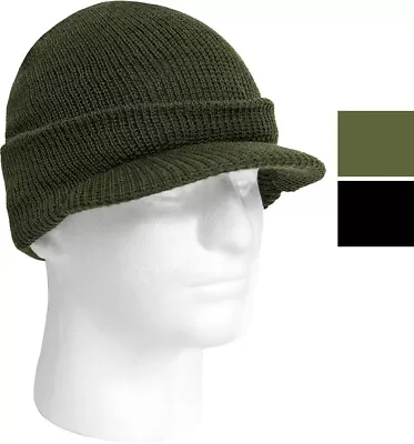 100% Wool Beanie Jeep Cap Official US Govt DOD Warm Double Layer Brim Visor Hat • $14.99