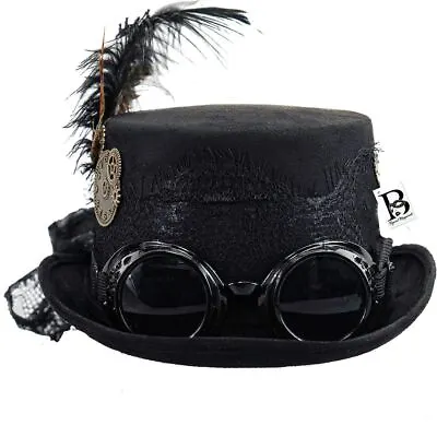 Steampunk Hat Mad Hatter Black Top Hat Costume Goggles Accessories • $25.46