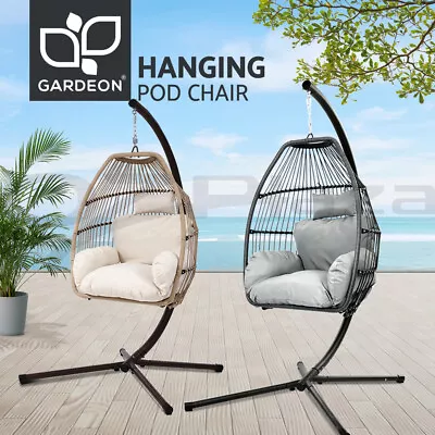$254.95 • Buy Gardeon Egg Swing Chair With Stand Outdoor Furniture Lounge Pod Wicker Cushion