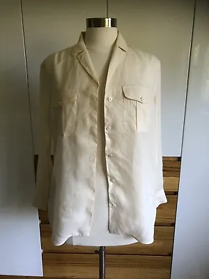 Massimo Dutti Beige Crisp Linen Blouse Shirt S 12 • $30
