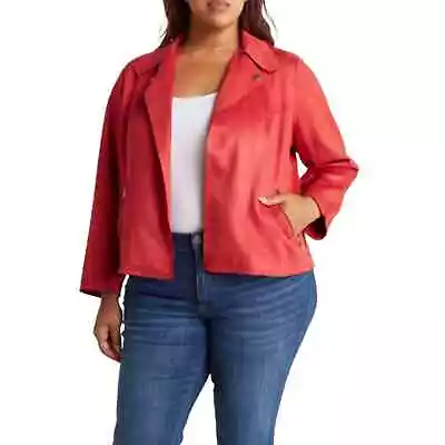 PHILOSOPHY BY REPUBLIC Womens 1X Notch Lapel Faux Suede Red Jacket NEW • $42.99