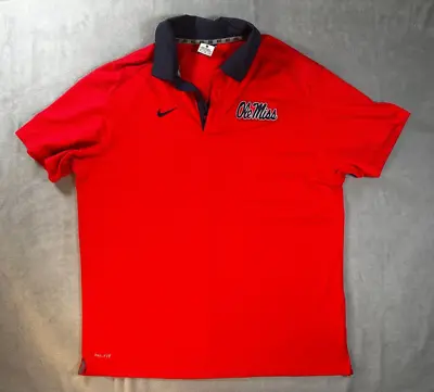 Nike Dri-Fit  Mens POLO Tee Shirt XL Ole Miss RED Jersey Mississippi Rebels Logo • $18.73