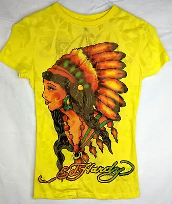 Ed Hardy Hollywood KIDS XL Vintage Yellow Indian Princess Headdress True Love • £32.31