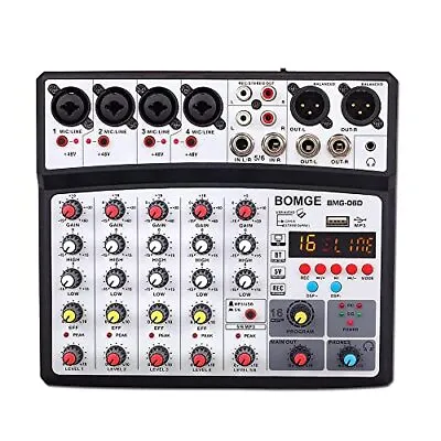 BOMGE 6 Channel Dj Audio Mixer With MP3 USB Bluetooth48V Phantom Power 16 DSP • £78.76