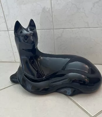 Haeger Black Cat VTG Reclining Pottery Figurine MCM Statue Glossy 6063 • $45