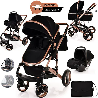 £195 • Buy Baby Pram Buggy Stroller Pushchair 3 In 1 Travel System Car Seat FREEBIES