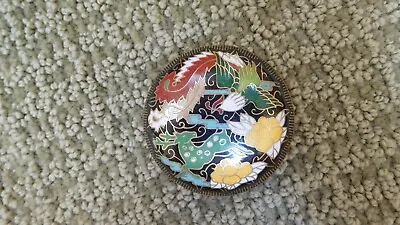 Small Round Brass Cloisonne Trinket Box With Deer And Bird - 2  • $24.99