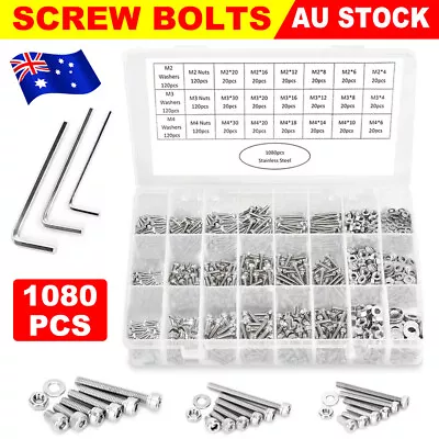 1080pcs Stainless Steel Screws Hex Socket Button Head Assortment Bolts Nuts Kit • $23.85