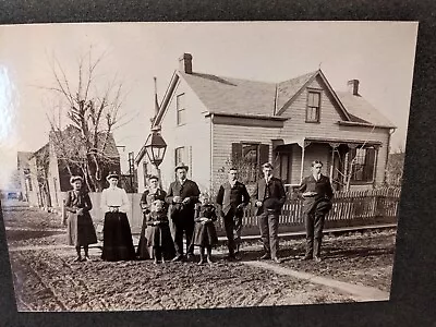 Early 1900s Outdoor Family Portrait Neighborhood Scene Young Man Missing Fingers • $25