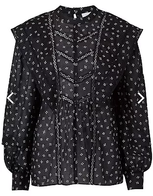 Witchery Black Print Lace Trim Blouse Size 8 • $10