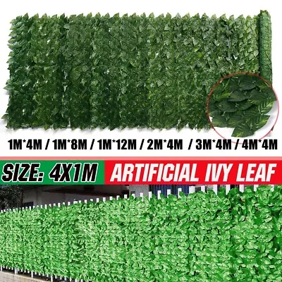 4M Artificial Ivy Garden Fence Wall Cover Hedge Leaf Roll Privacy Screen Balcony • £45.99