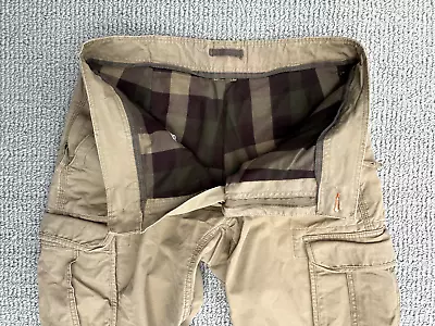 LL Bean Mens Cargo Pants 36x32 (35x30) Natural Fit Flannel Lined Khaki Tan • $25.99