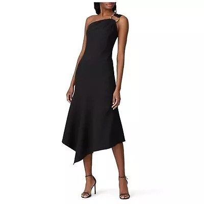 Shoshanna Midnight Eonia Black One Shoulder Formal Midi Dress Size 10 • $130