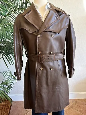 Vintage Lord & Taylor Mens Leather Trench Coat Costume Theater Size 42 **as Is** • $39.99