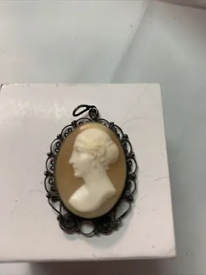 Antique Cameo French  800  STERLING SILVER LEFT FACING CAMEO PIN • $210