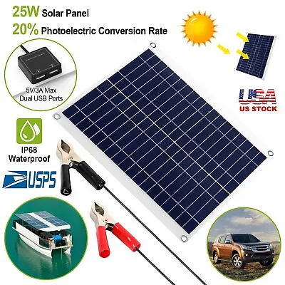 25W Solar Panel 12V Trickle Battery Charger Kit Maintainer Boat RV Car Flexible • $42.31