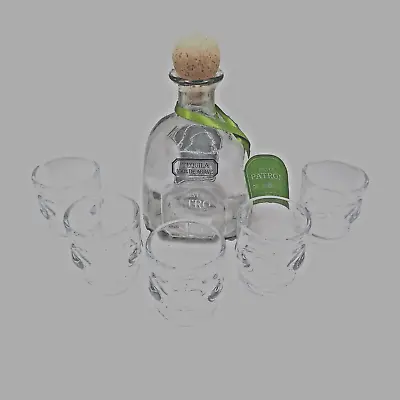 375ml Empty Silver Patron Bottle With Five  1 And 1/2 Ounce  Skull Shot Glasses • $25.99