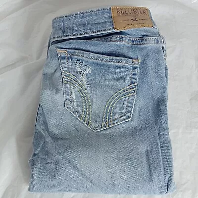 Hollister Stretch Straight Girls Blue Denim Jeans Distressed W25 L31 (O10) • $8.99