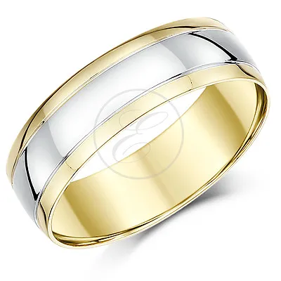 9ct Two Colour Gold Court Shape Wedding Ring Band • £299