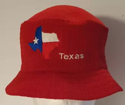TEXAS Vintage City Hunter Bucket Style Cap Hat Made In Korea Red Size Small/Med. • $21.60