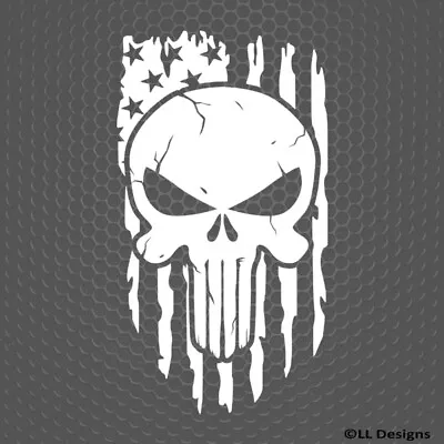 Punisher Style Distressed USA Flag Vinyl Decal Patriotic - Choose Color/Size • $8.50