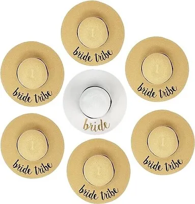 7 BRIDAL PARTY Bachelorette Wedding FLOPPY SUN BEACH HATS Bridesmaid BRIDE TRIBE • $18.95