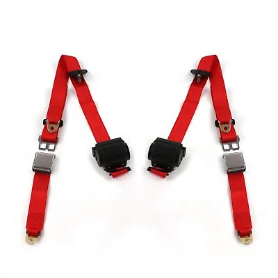 Airplane 3Pt Red Retractable Bucket Seat Belt Kit Pair Fits Ford 70 Fairlane 500 • $179.95