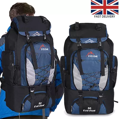 80L Men Women Backpack Extra Large Outdoor Rucksack Camping Hiking Travel Bag • £18.98