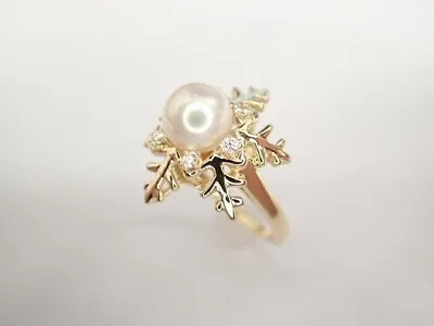 Mikimoto K18 Pearl Pearl Approximately 0.27inch Diamond Design Ring USED 6.5 US • $532