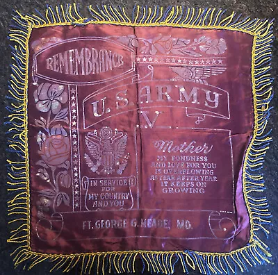 Fort George G Meade Maryland U S Army WWII Military Pillow Cover Sham To Mother • $10