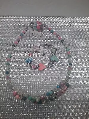 Lot Of 3 Viva Beads Jewelry Necklace Bracelet And Stretch Ring Pink Light Blue • $7