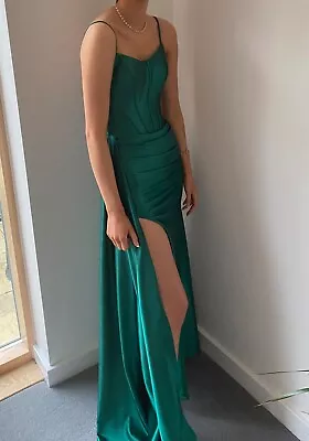 Onyx By Tiffanys Prom Dress Emerald Green Corset Bodice Fitted Dress Size UK6-8 • £80