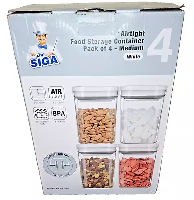 Airtight Food Storage Container 4 Pack MR. Siga Medium Clear Capsules White Top • $34