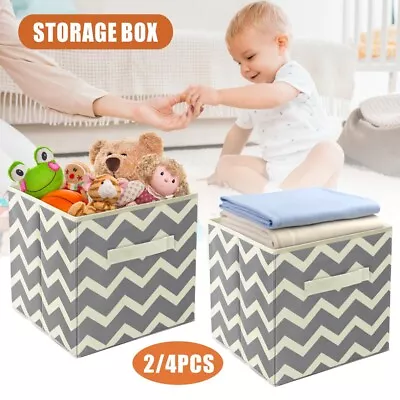 Fabric Foldable Storage Boxes Set Of 2/4 Collapsible Square Canvas Cubes Box Toy • £8.59