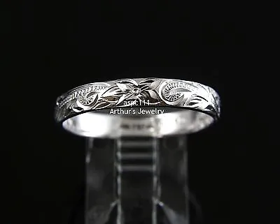 4mm Sterling Silver 925 Hawaiian Plumeria Scroll Band Ring Size 1 - 12 • $14.99