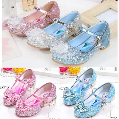 Kids Elsa Princess Shoes Girls Party Sequins Bow Glitter Fancy Dress Sandals UK • £12.34