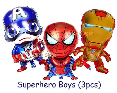 Superhero Boys Foil Balloons (x3) Spider Man Spider Boy Captain America Iron • $6.95