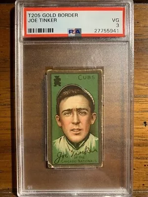 1911 T205 Gold Border JOE TINKER Chicago Cubs HOF PSA 3 VG Piedmont Back • $319.95