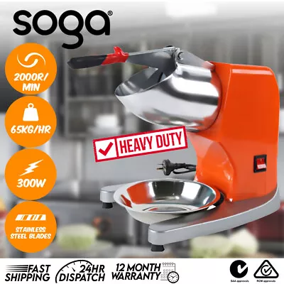 SOGA Commercial Electric Ice Shaver Crusher Slicer Machine Smoothie Maker Orange • $119.90